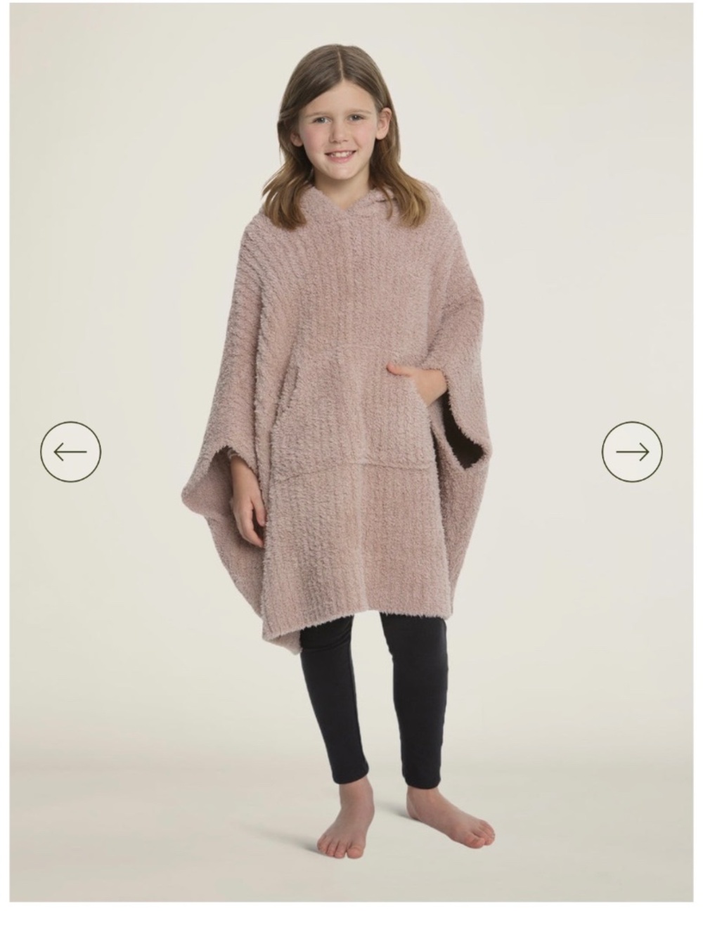 Barefoot Dreams CozyChic Youth Ribbed Cozy Hooded Poncho Faded Rose One Sz 3-14